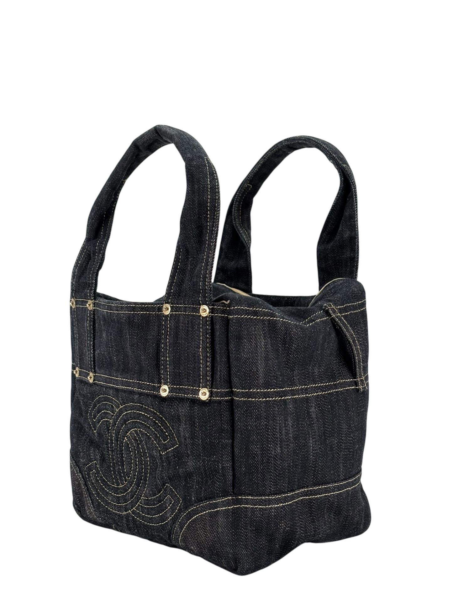 CHANEL - Authentic Denim Tote Coco Mark Handbag