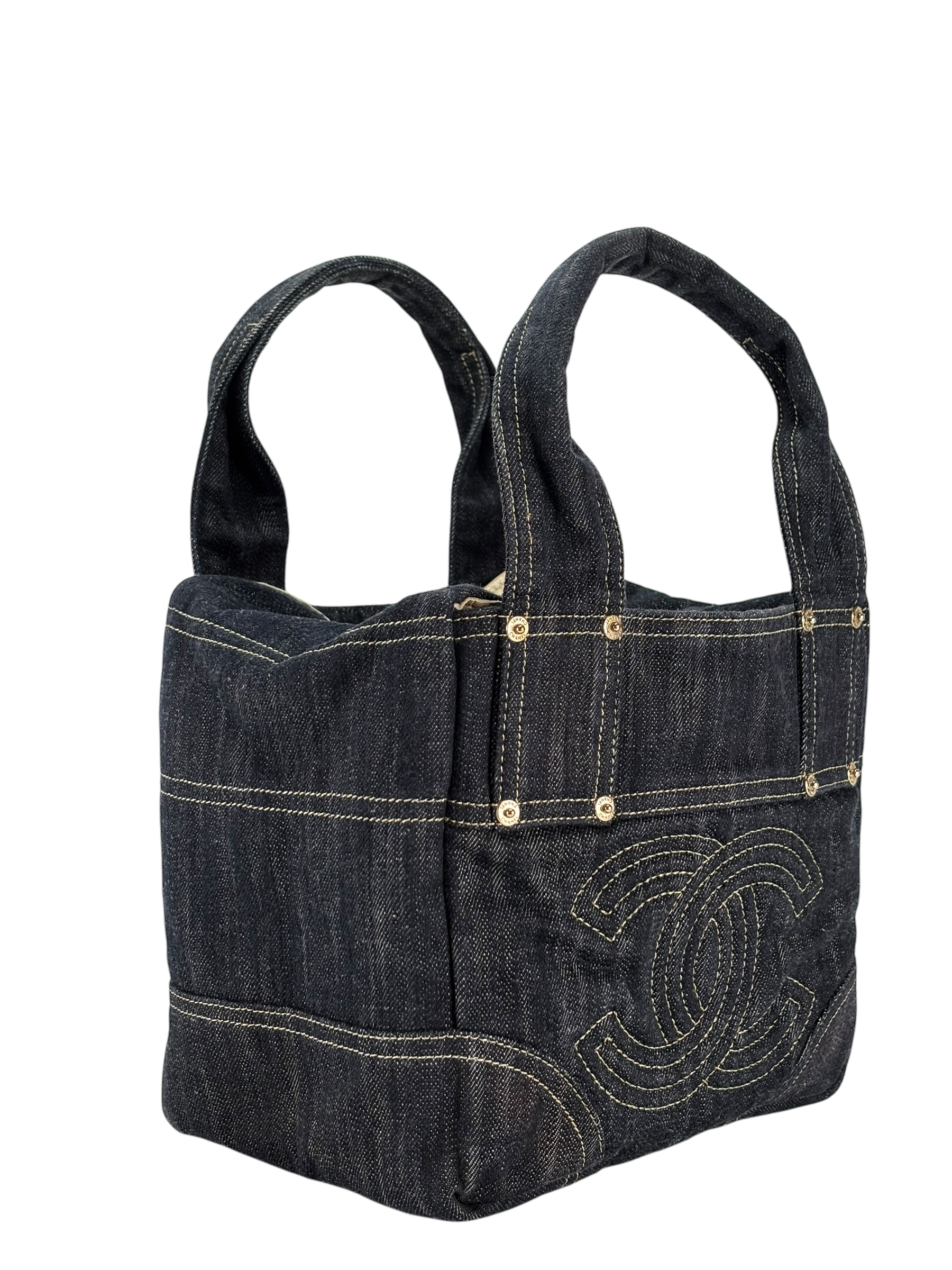 CHANEL - Authentic Denim Tote Coco Mark Handbag