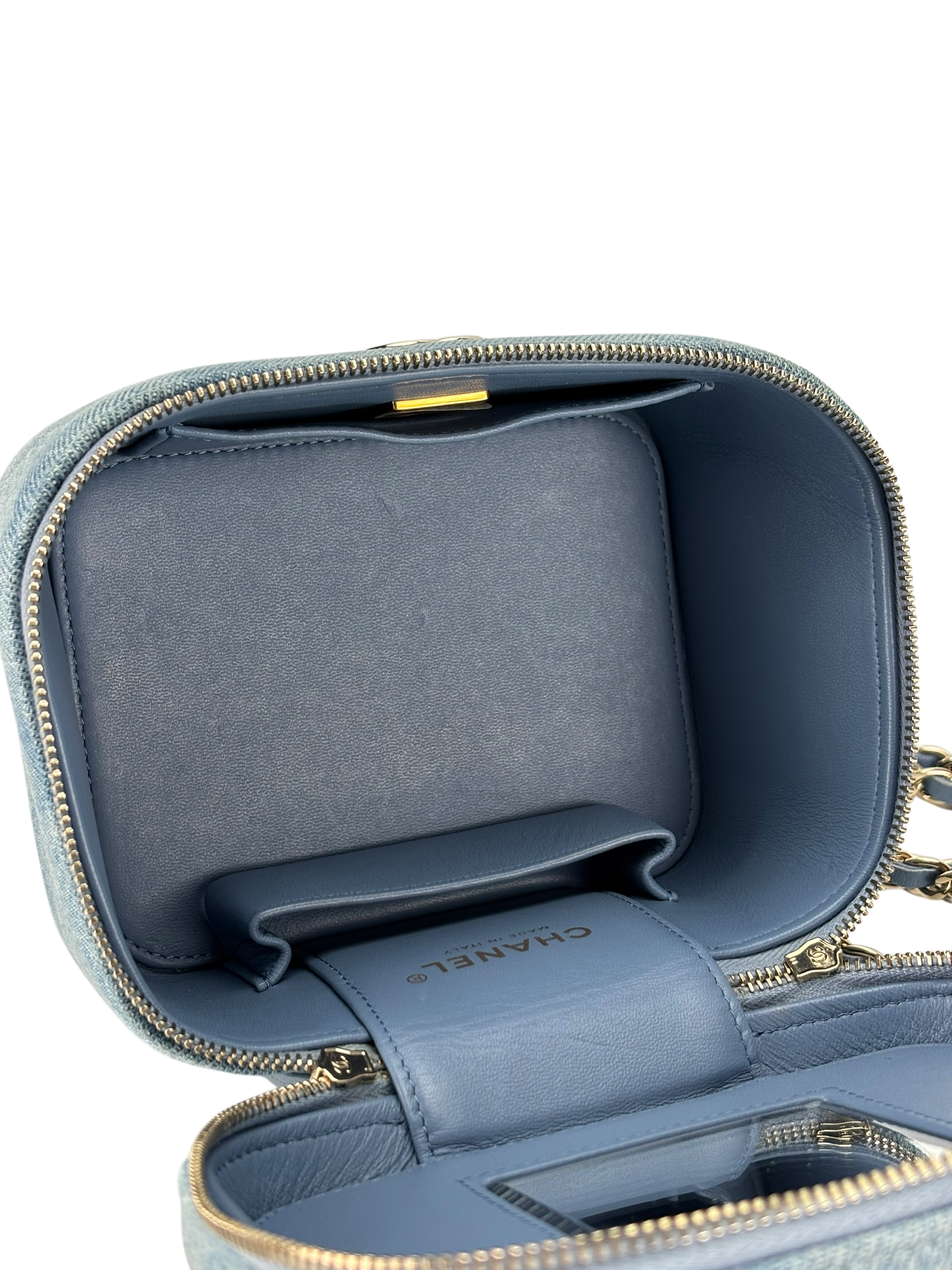 CHANEL - Light Blue Denim Vanity Chain Shoulder Bag