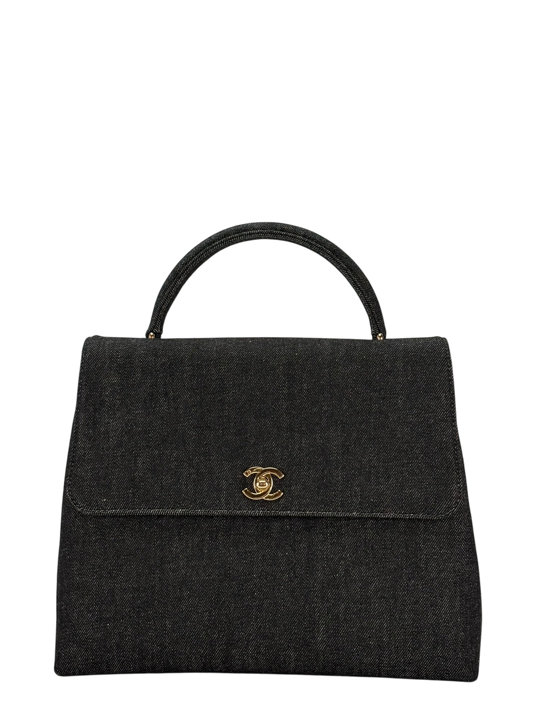 CHANEL - Black Denim Handle Kelly 30 Bag