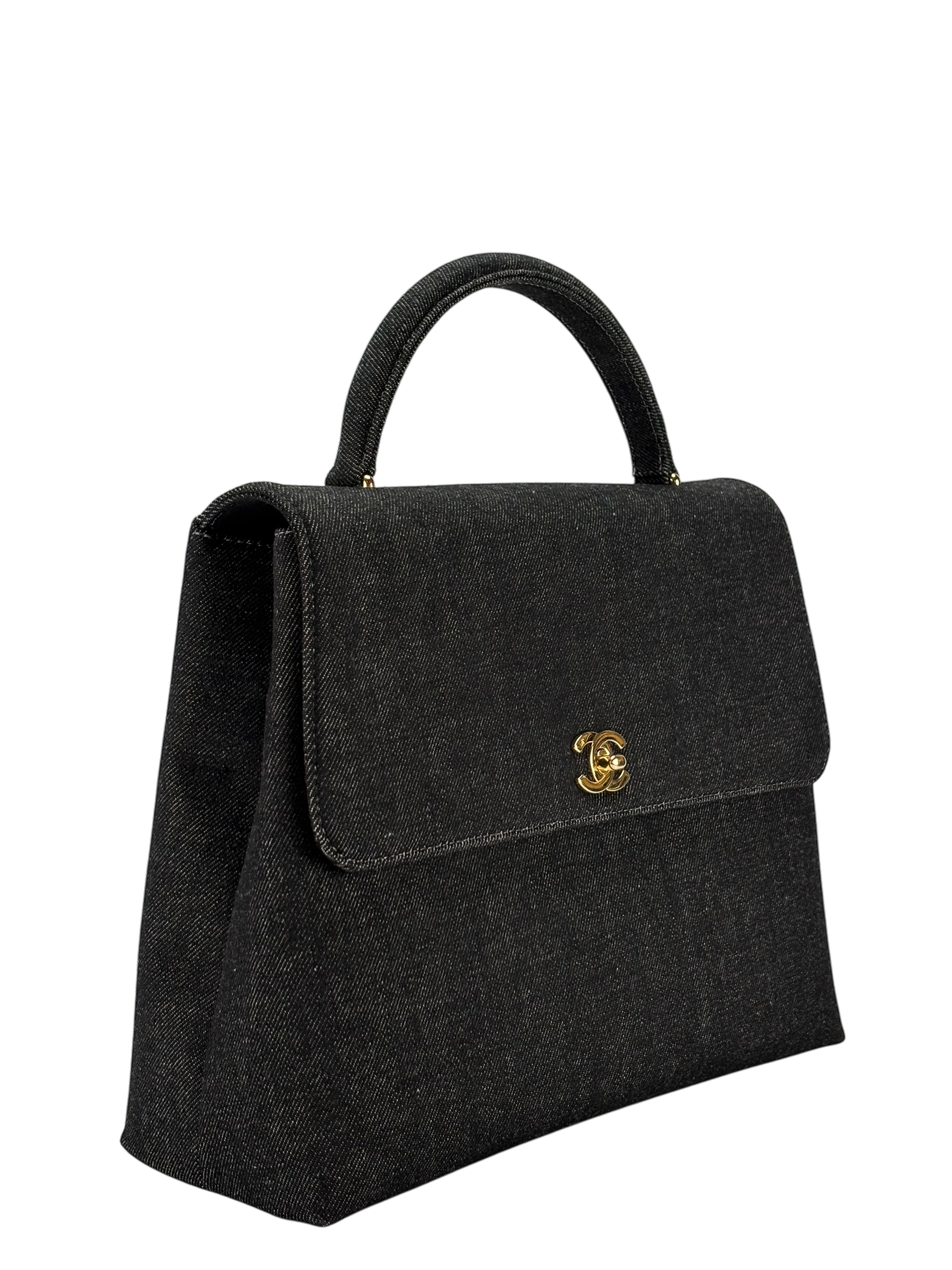 CHANEL - Black Denim Handle Kelly 30 Bag