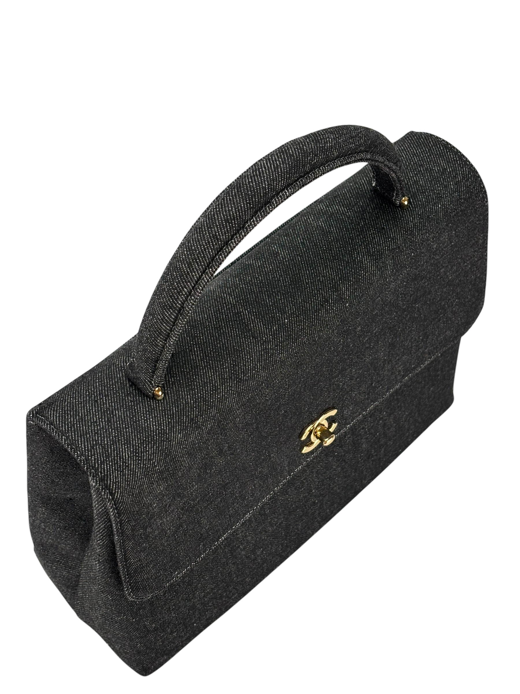 CHANEL - Black Denim Handle Kelly 30 Bag