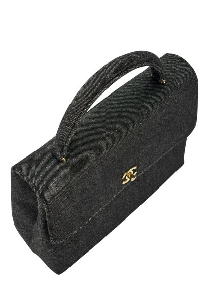 CHANEL - Black Denim Handle Kelly 30 Bag