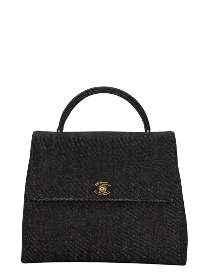 CHANEL - Black Denim Handle Kelly 30 Bag