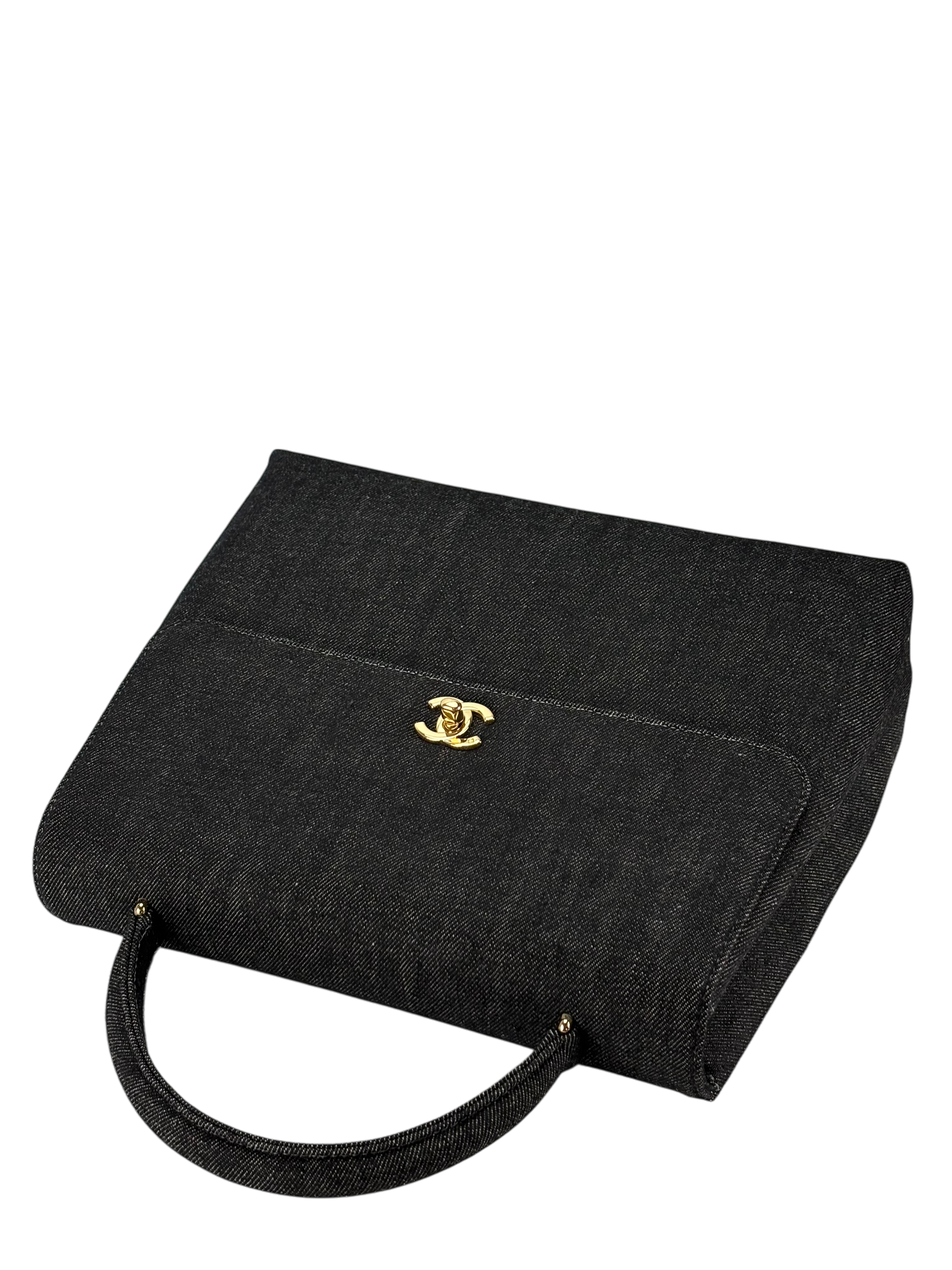 CHANEL - Black Denim Handle Kelly 30 Bag