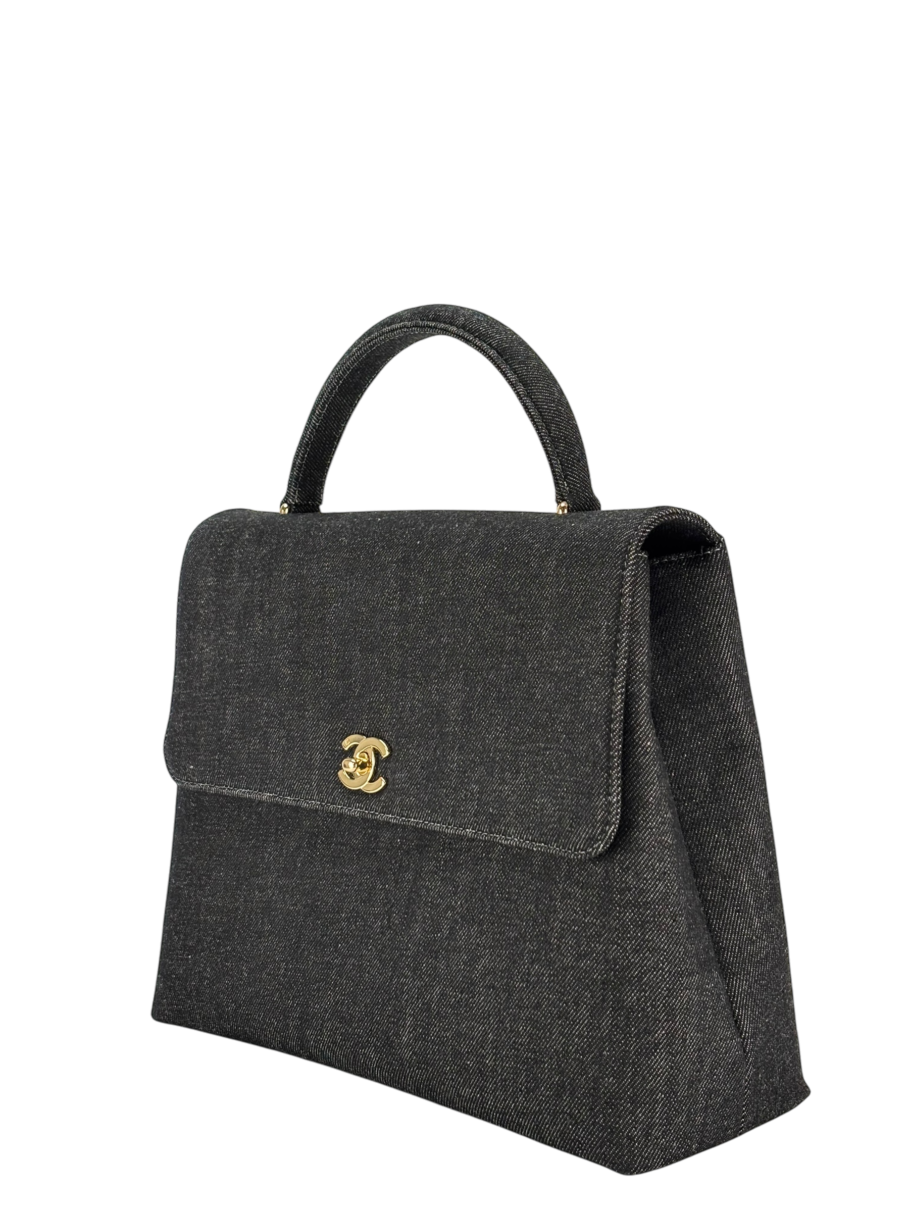 CHANEL - Black Denim Handle Kelly 30 Bag
