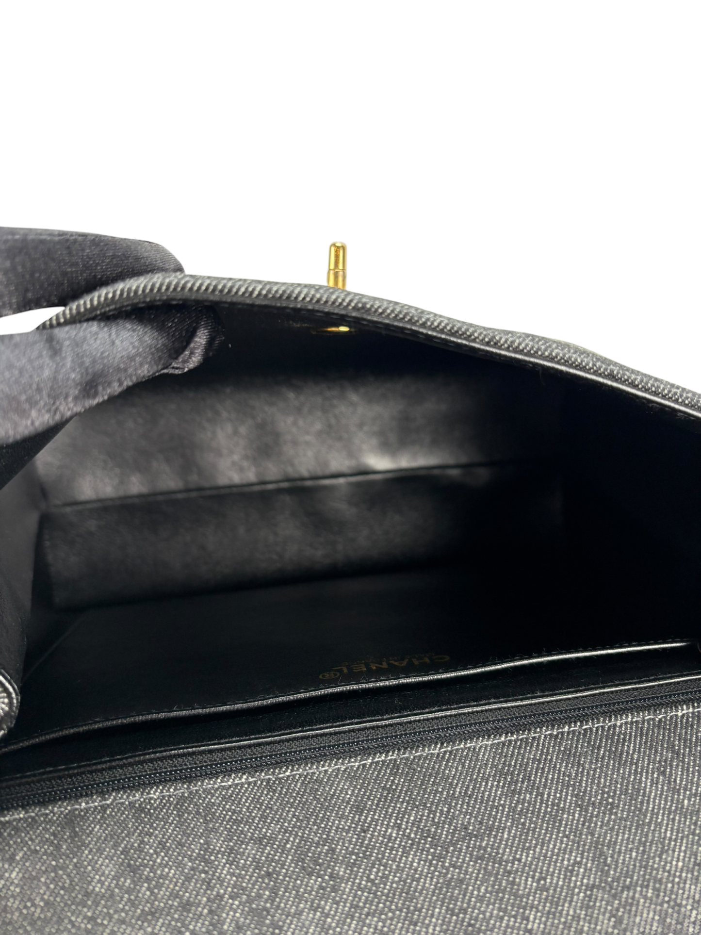 CHANEL - Black Denim Handle Kelly 30 Bag