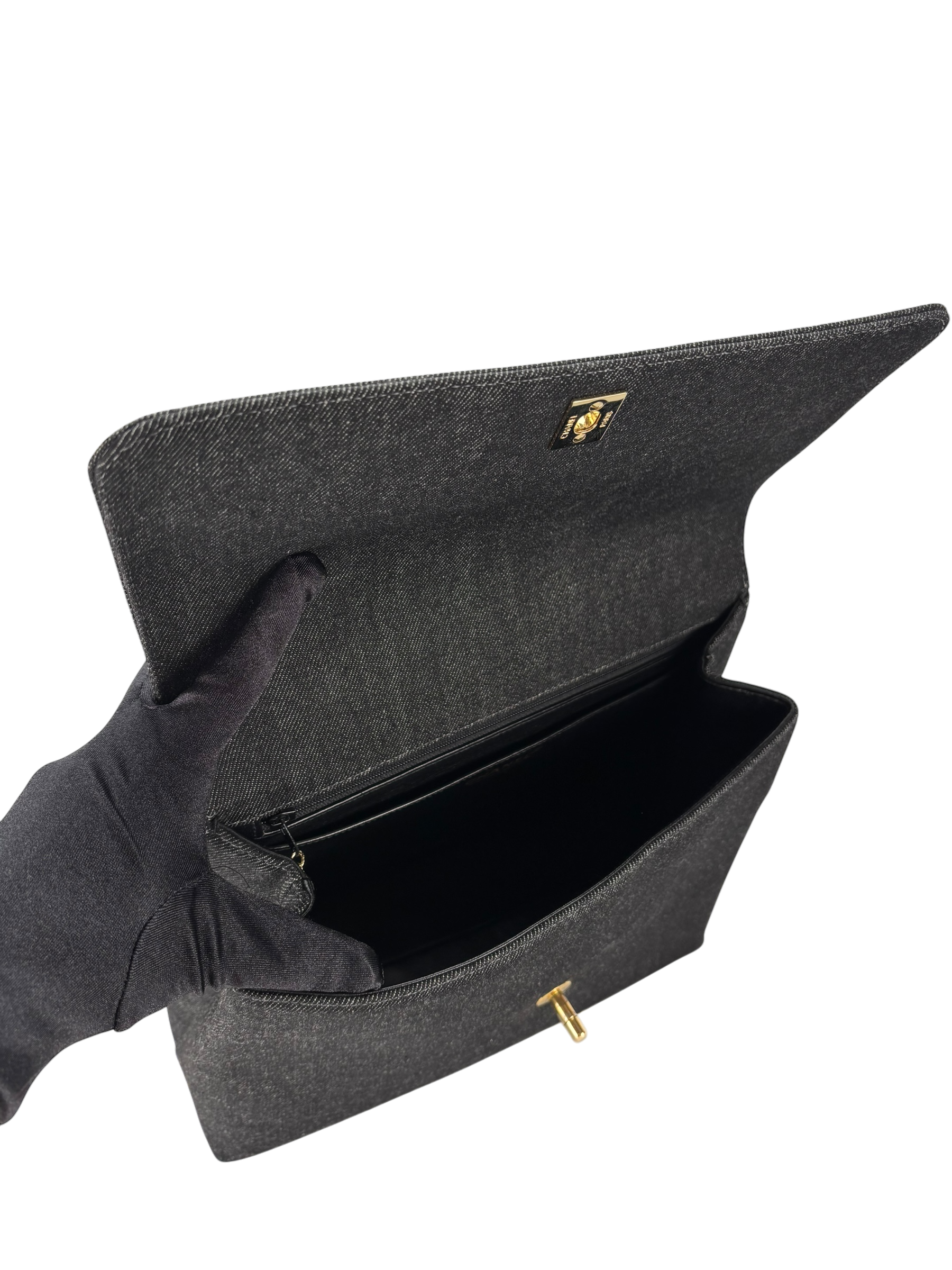 CHANEL - Black Denim Handle Kelly 30 Bag