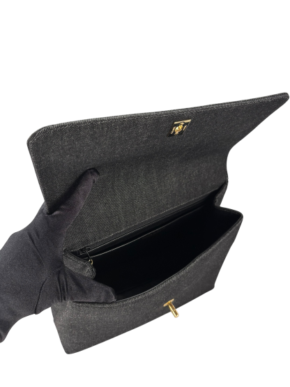 CHANEL - Black Denim Handle Kelly 30 Bag