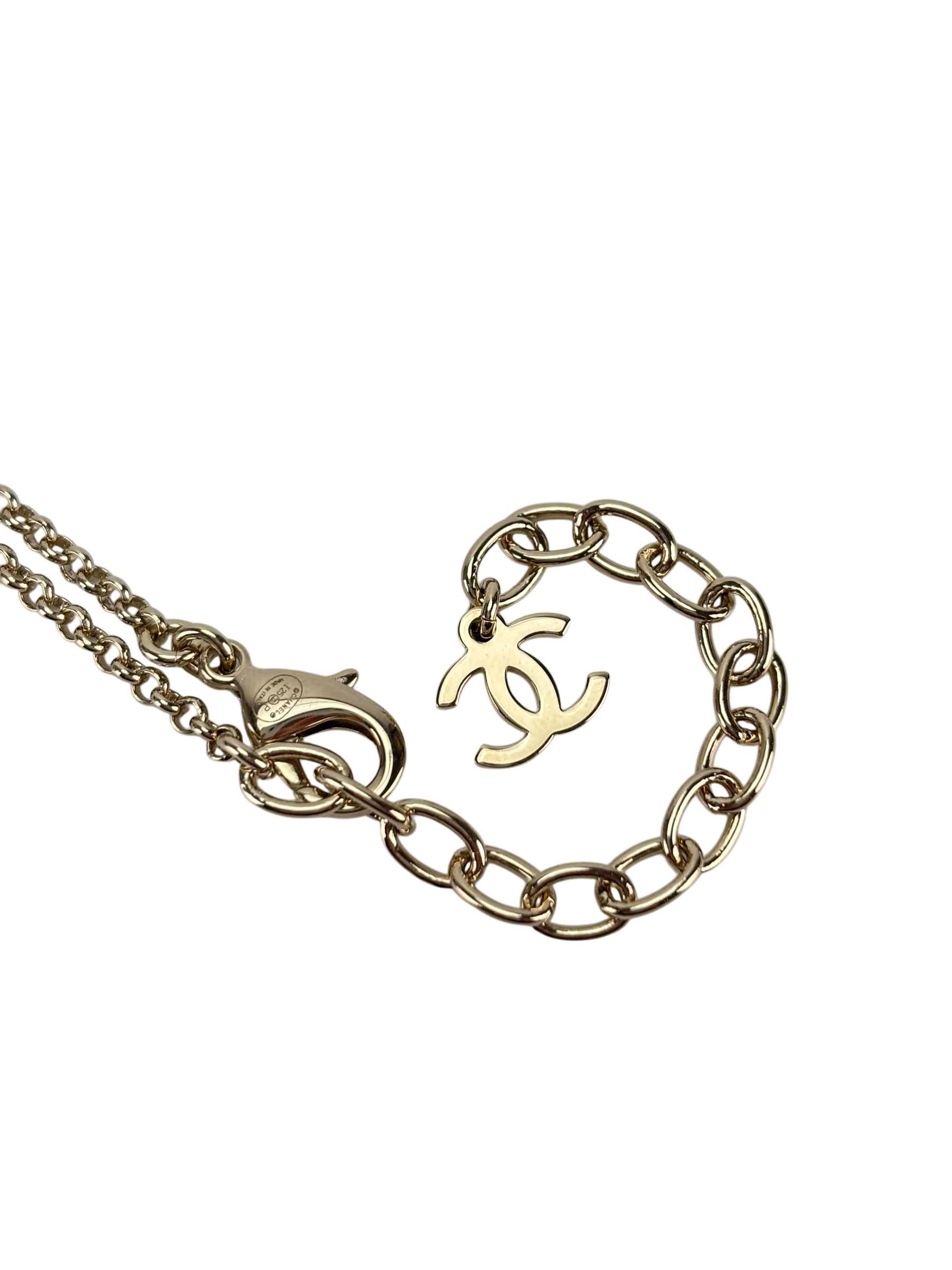 CHANEL - 25P Resin Strass Pearl Gold Deer Bambi Necklace