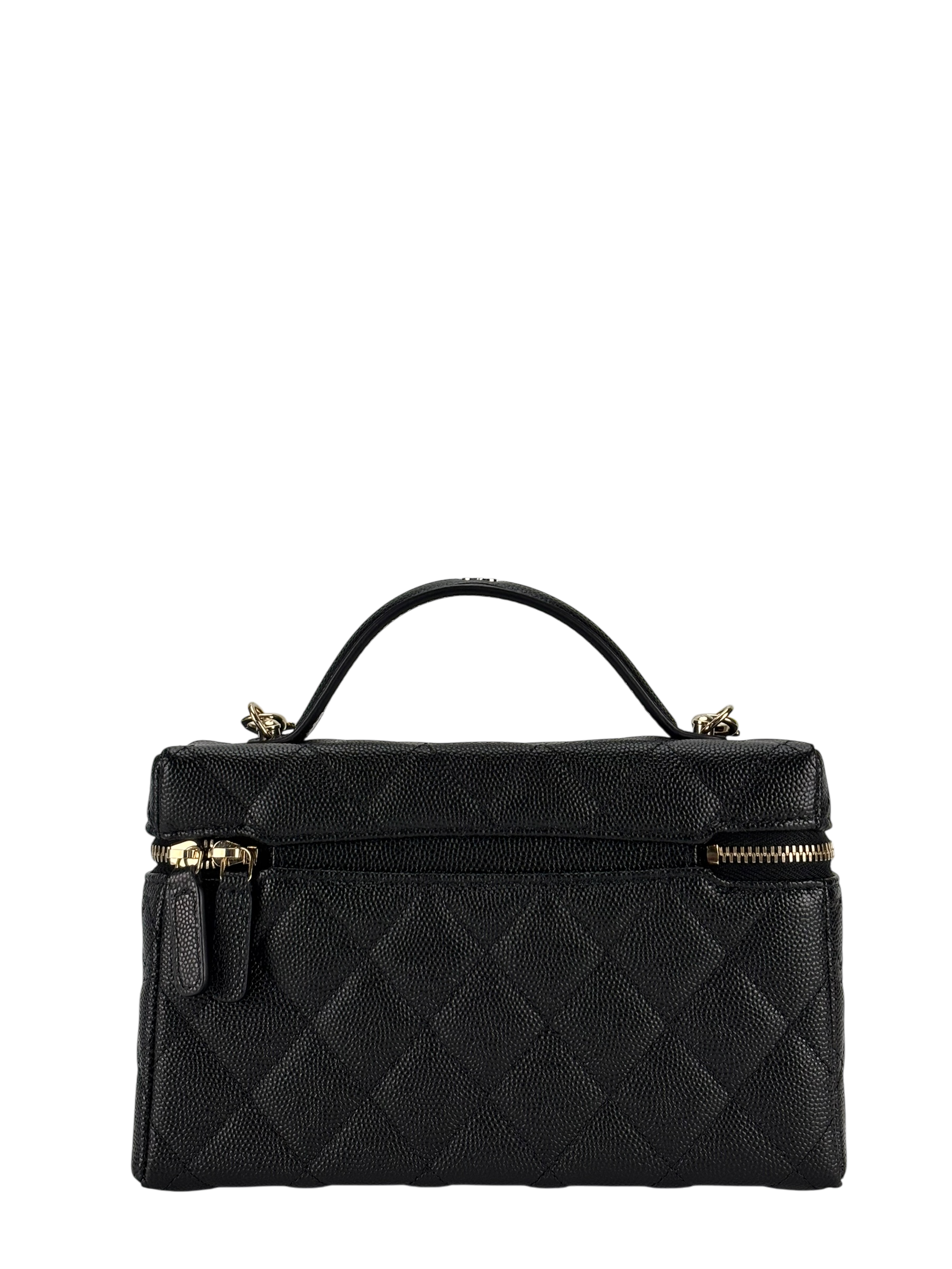 CHANEL - 25C Black Caviar Quilted Vanity Clutch With Chain 