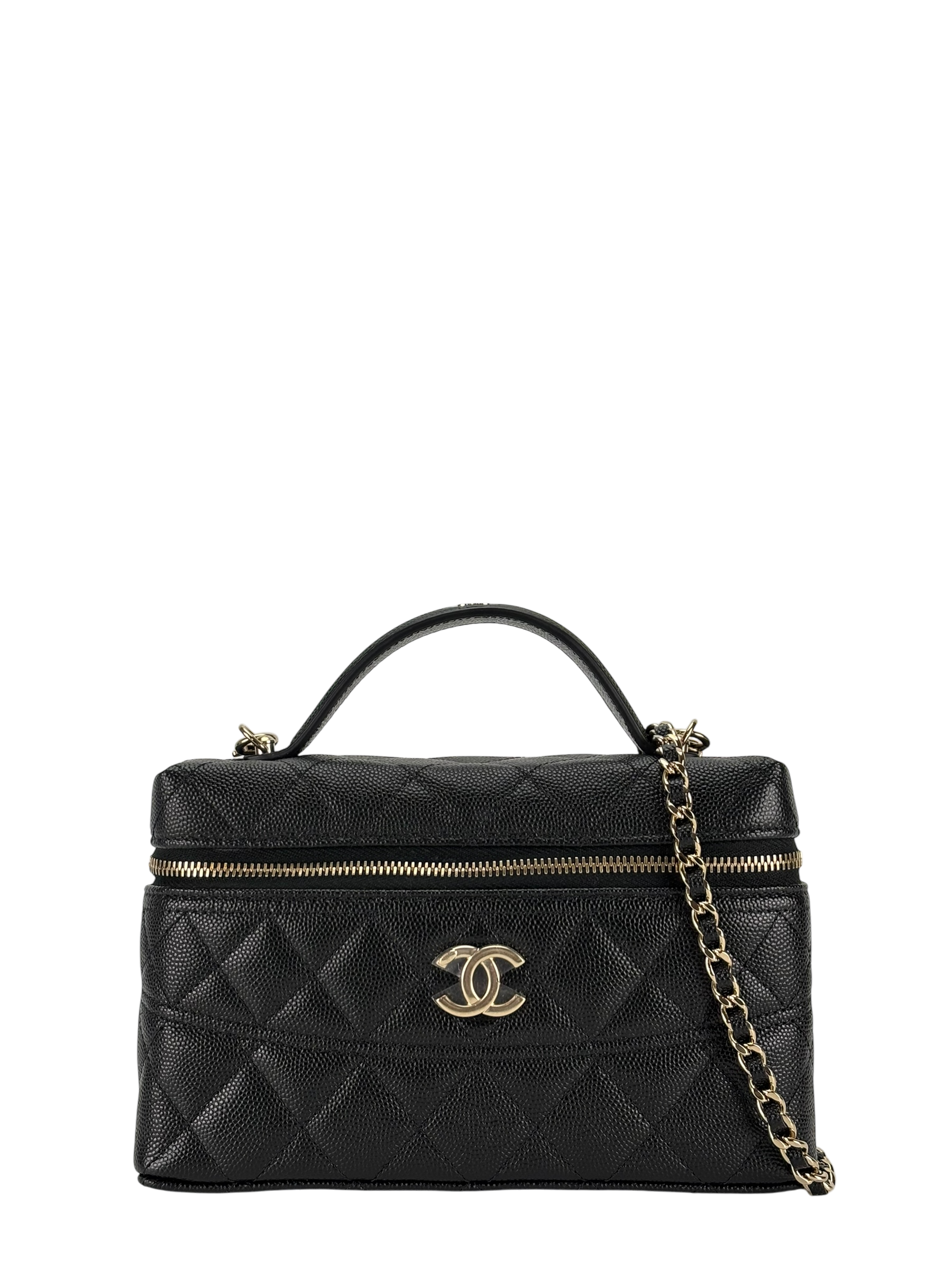 CHANEL - 25C Black Caviar Quilted Vanity Clutch With Chain 
