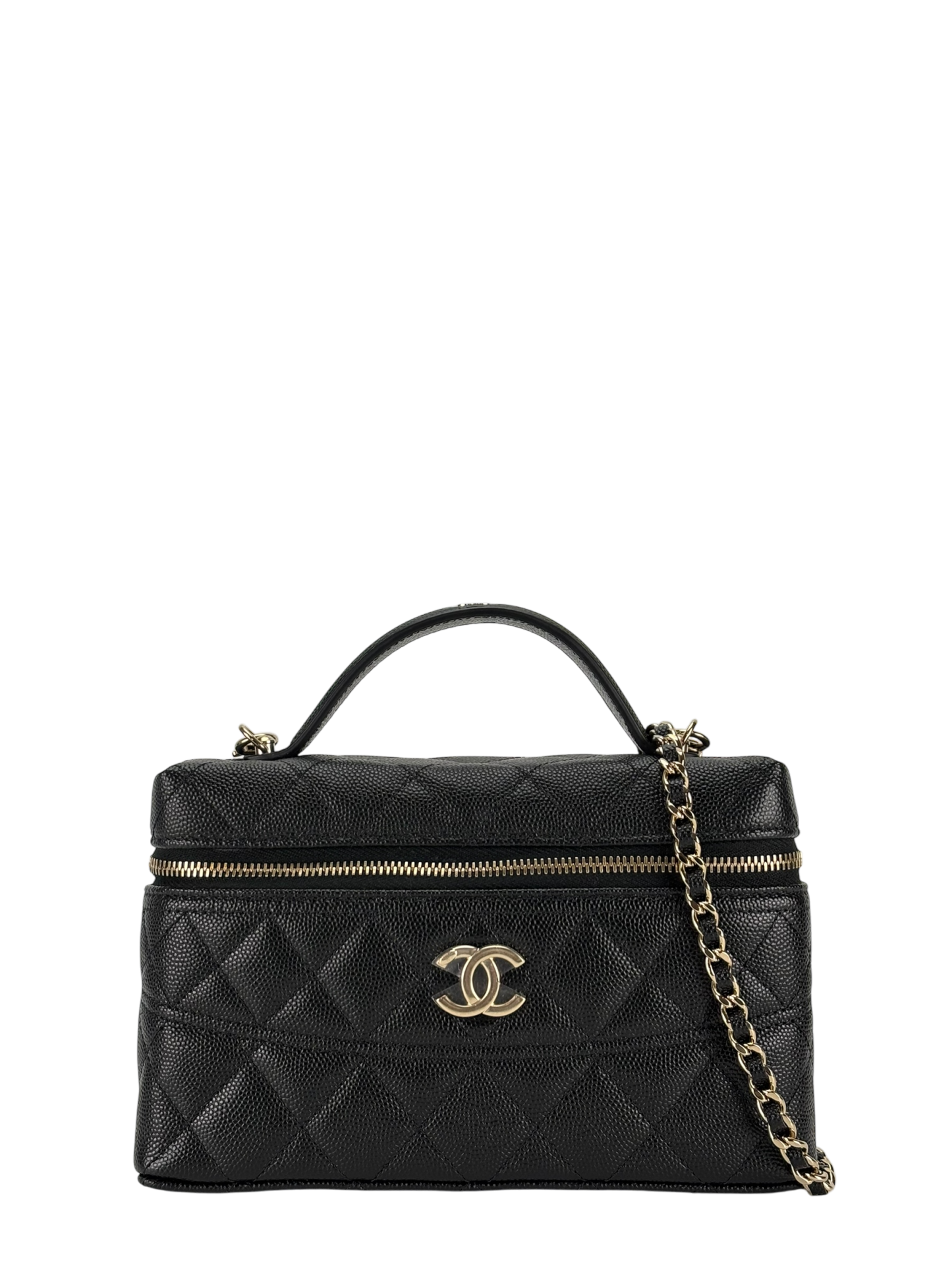CHANEL - 25C Black Caviar Quilted Vanity Clutch With Chain 