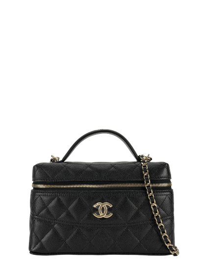 CHANEL - 25C Black Caviar Quilted Vanity Clutch With Chain 