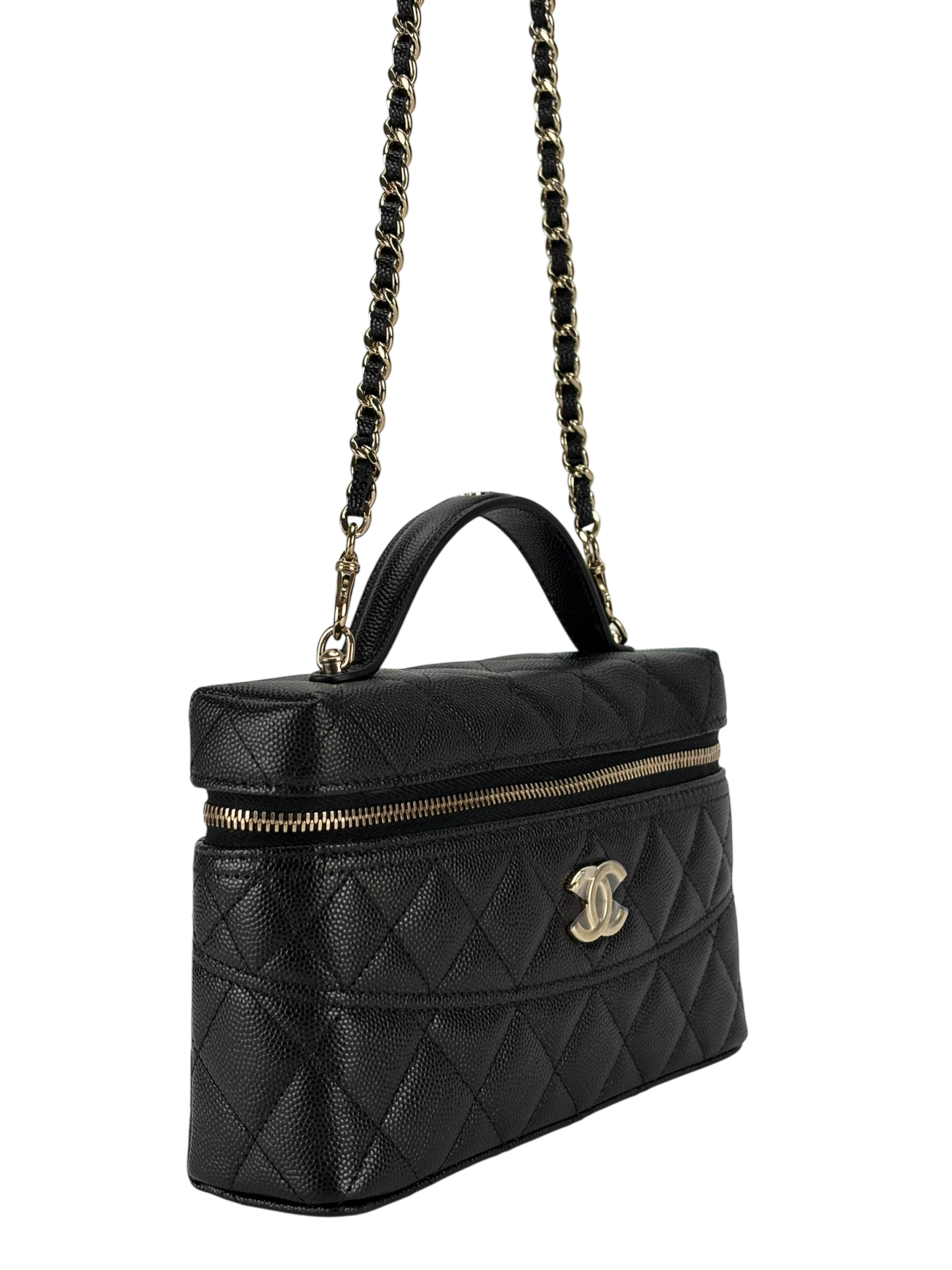 CHANEL - 25C Black Caviar Quilted Vanity Clutch With Chain 