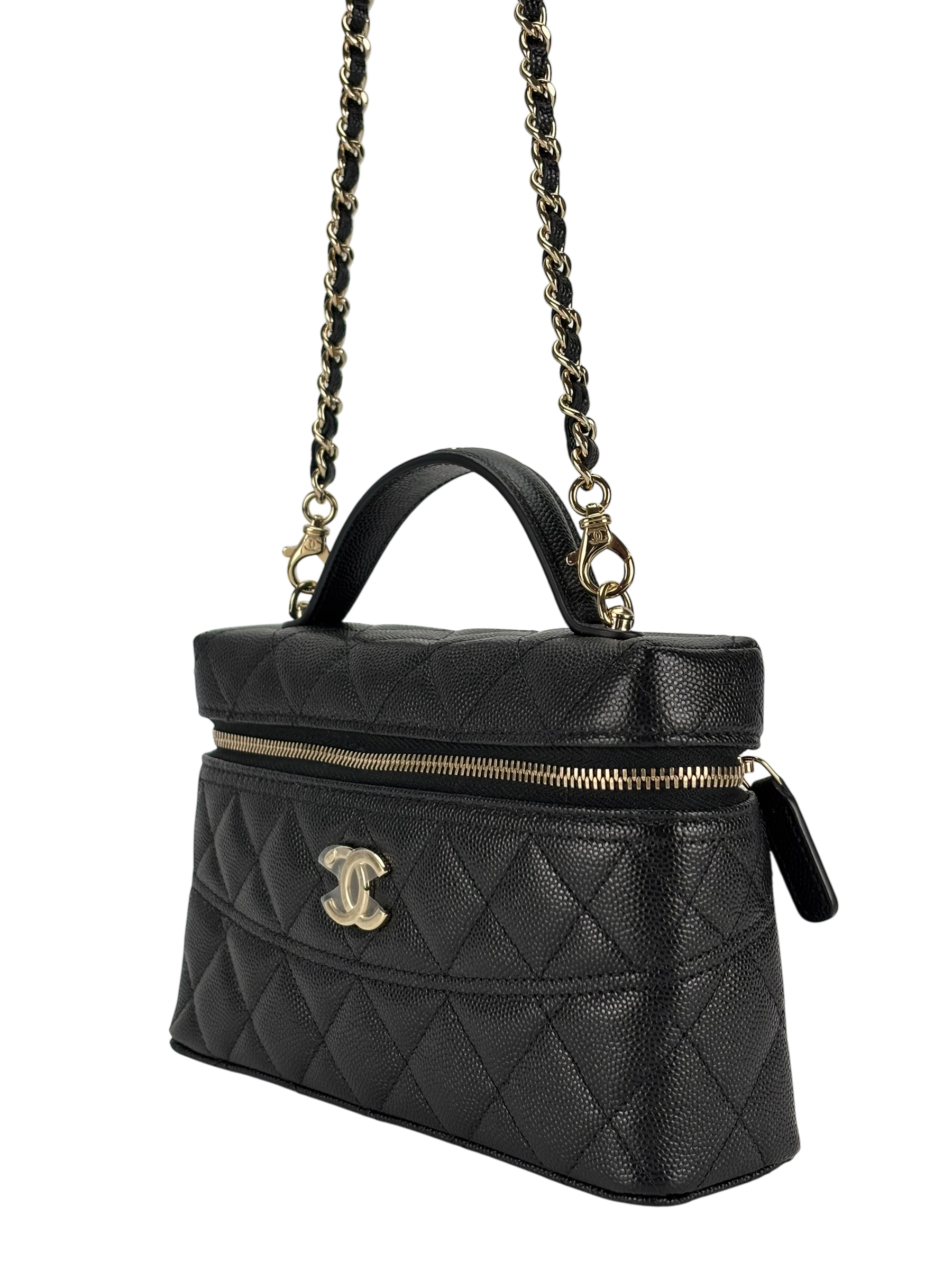 CHANEL - 25C Black Caviar Quilted Vanity Clutch With Chain 