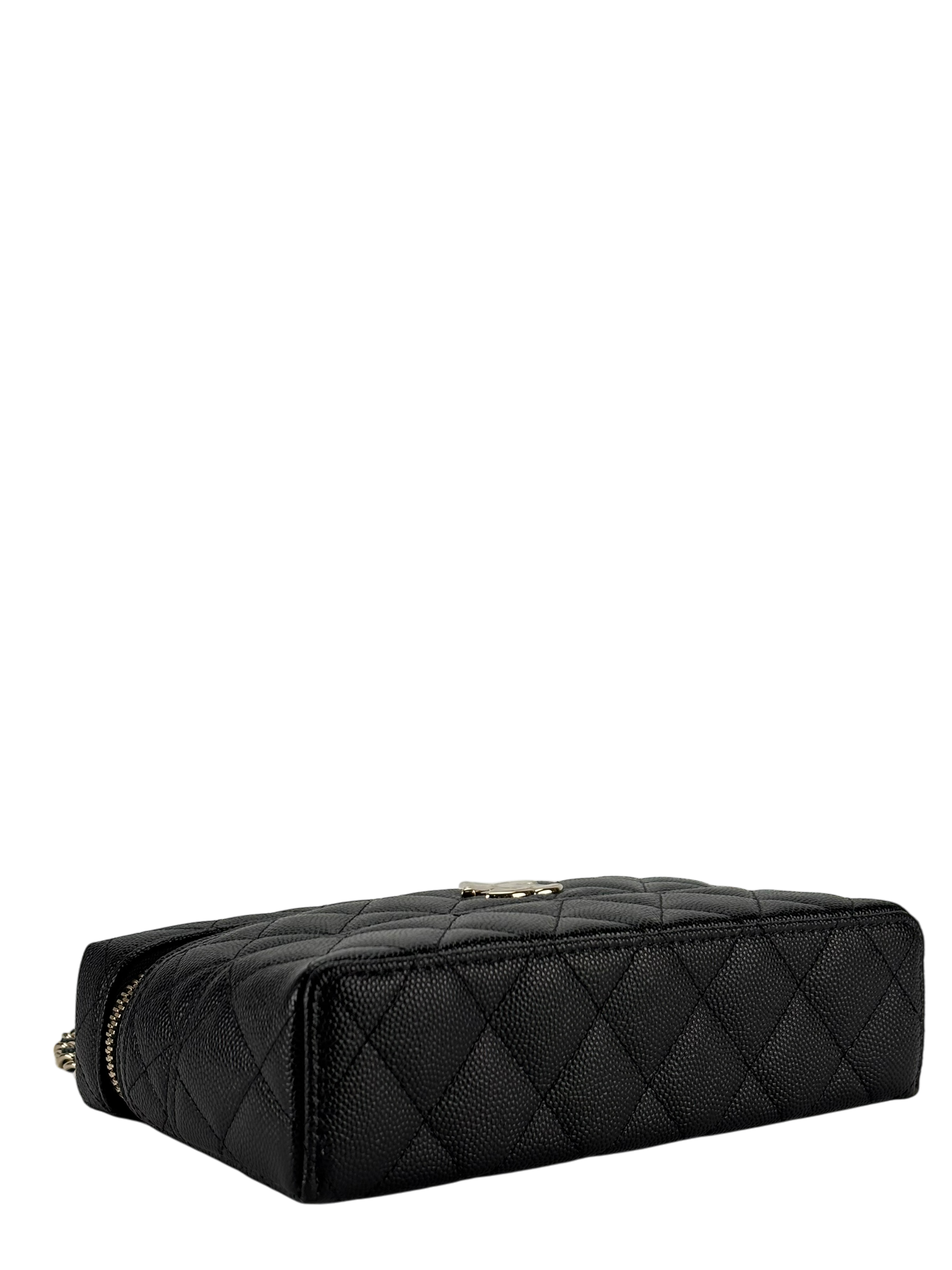CHANEL - 25C Black Caviar Quilted Vanity Clutch With Chain 