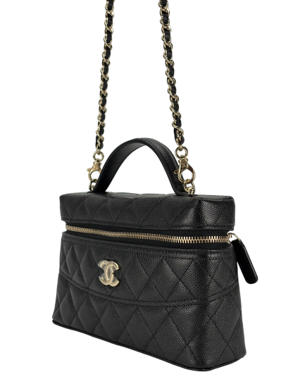 CHANEL - 25C Black Caviar Quilted Vanity Clutch With Chain 