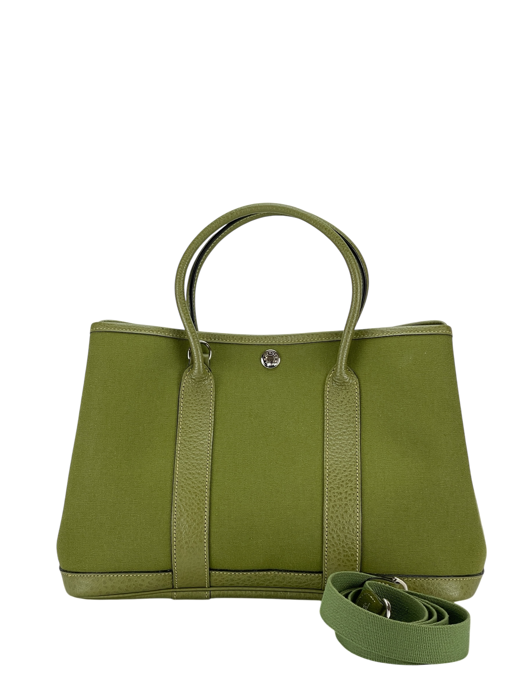 HERMES - Garden Party TPM 30 Anis Green Leather Canvas 