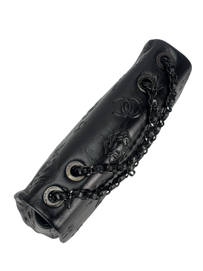 CHANEL - All Black Calfskin Precious Symbols Embossed Flap Bag