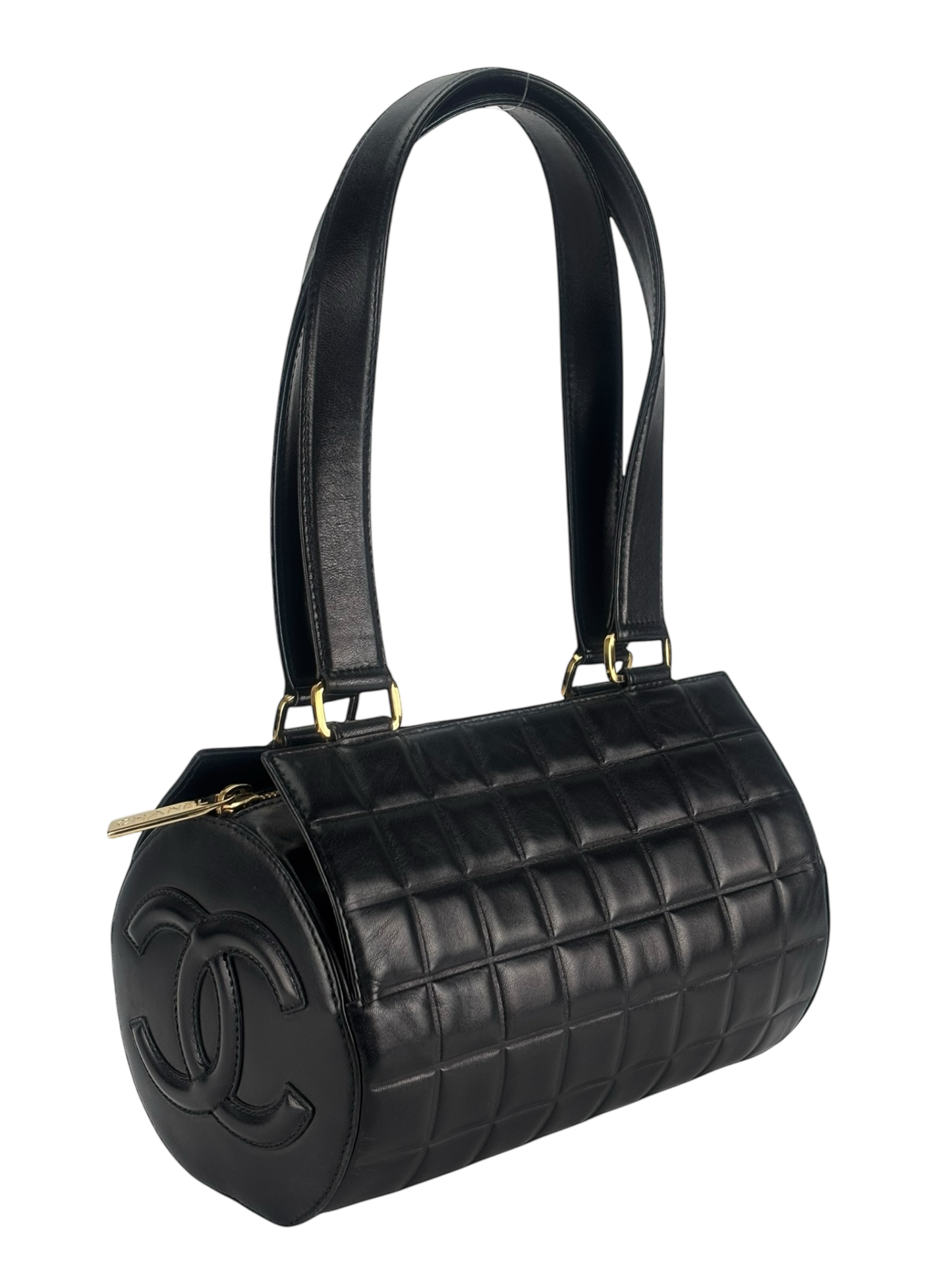 CHANEL - Black Lambskin Vintage Chocolate Bar Barrel Bag