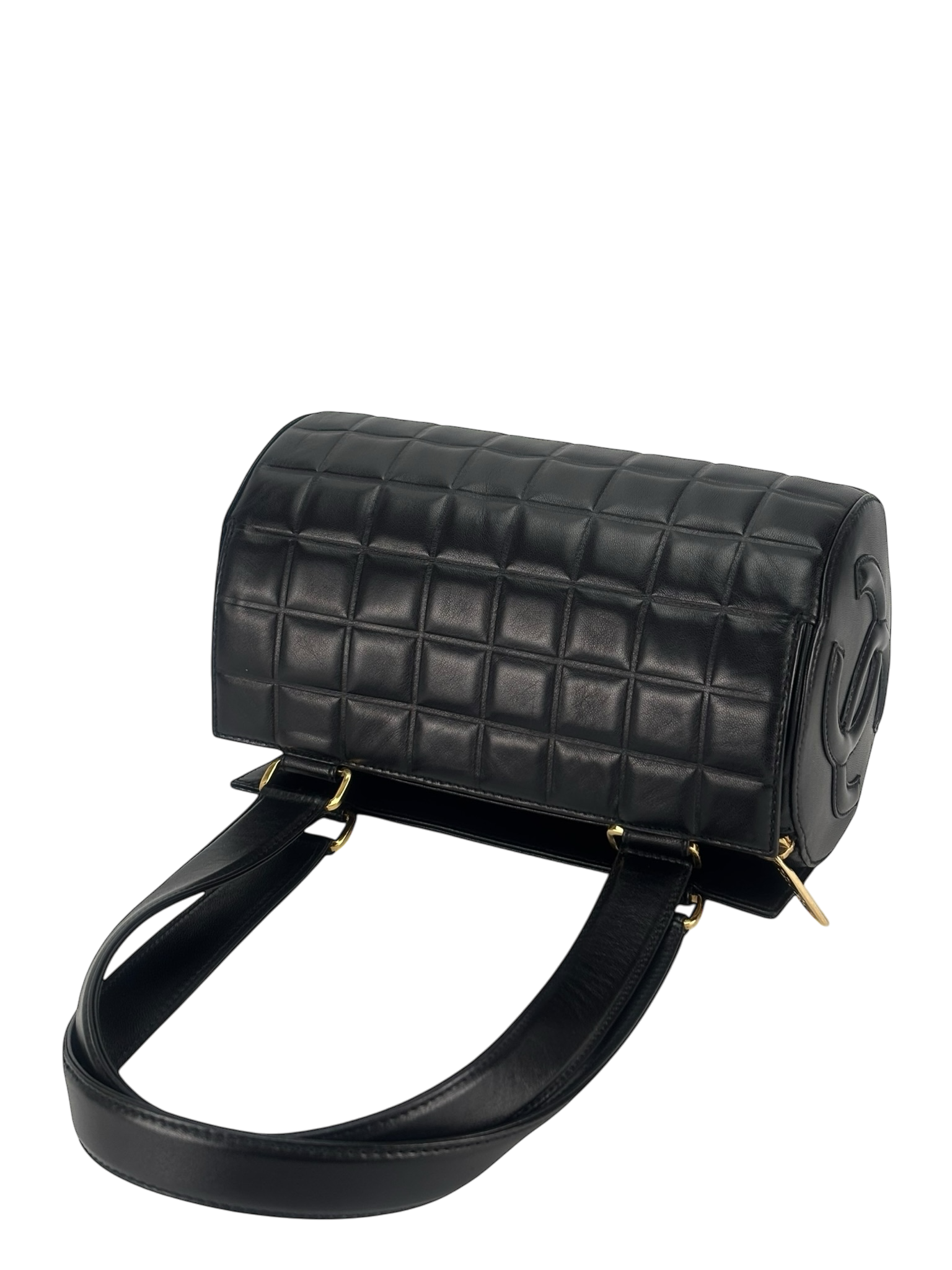 CHANEL - Black Lambskin Vintage Chocolate Bar Barrel Bag