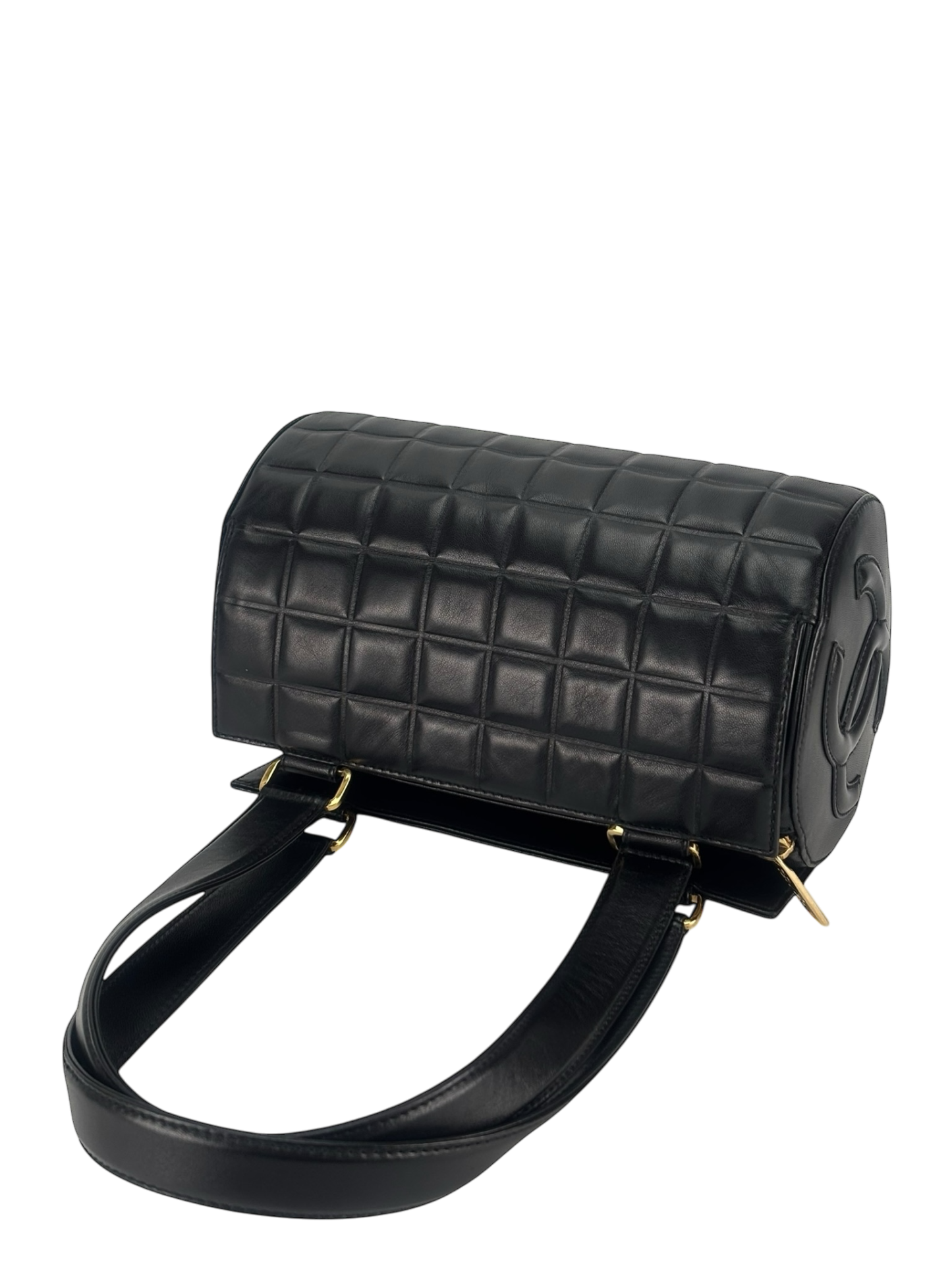 CHANEL - Black Lambskin Vintage Chocolate Bar Barrel Bag