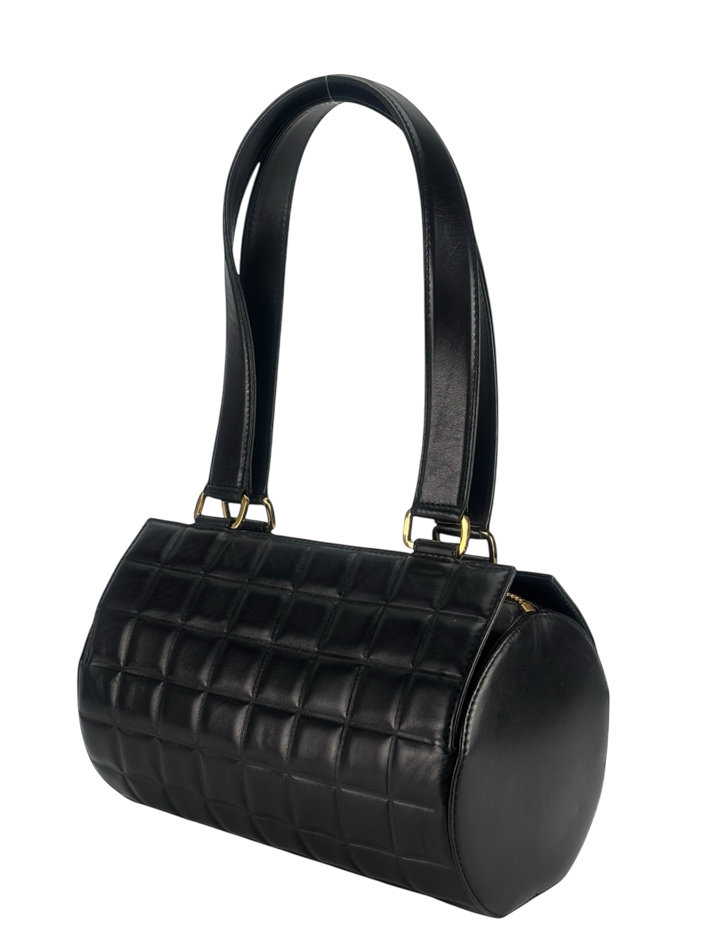 CHANEL - Black Lambskin Vintage Chocolate Bar Barrel Bag