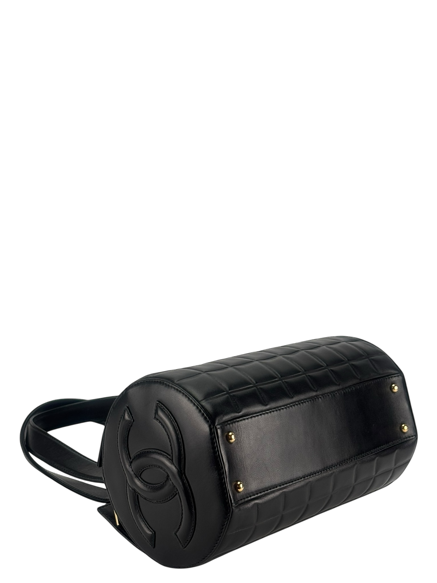 CHANEL - Black Lambskin Vintage Chocolate Bar Barrel Bag