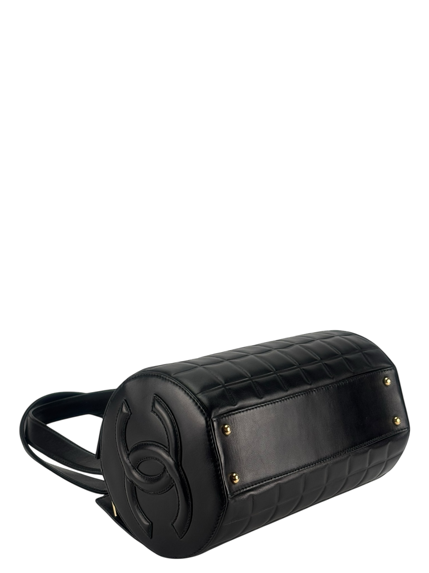 CHANEL - Black Lambskin Vintage Chocolate Bar Barrel Bag