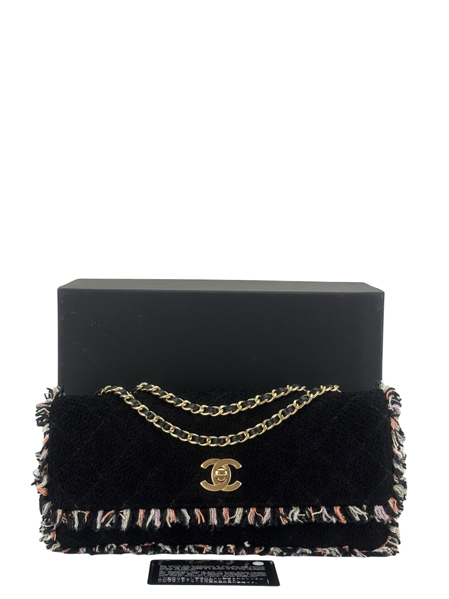 CHANEL - Black and Multi Tweed East West Classic Single Flap Bag