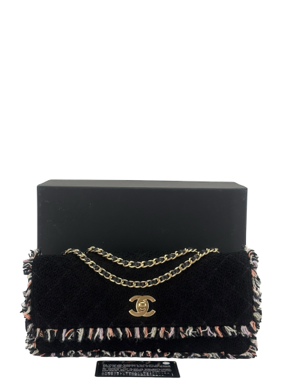 CHANEL - Black and Multi Tweed East West Classic Single Flap Bag