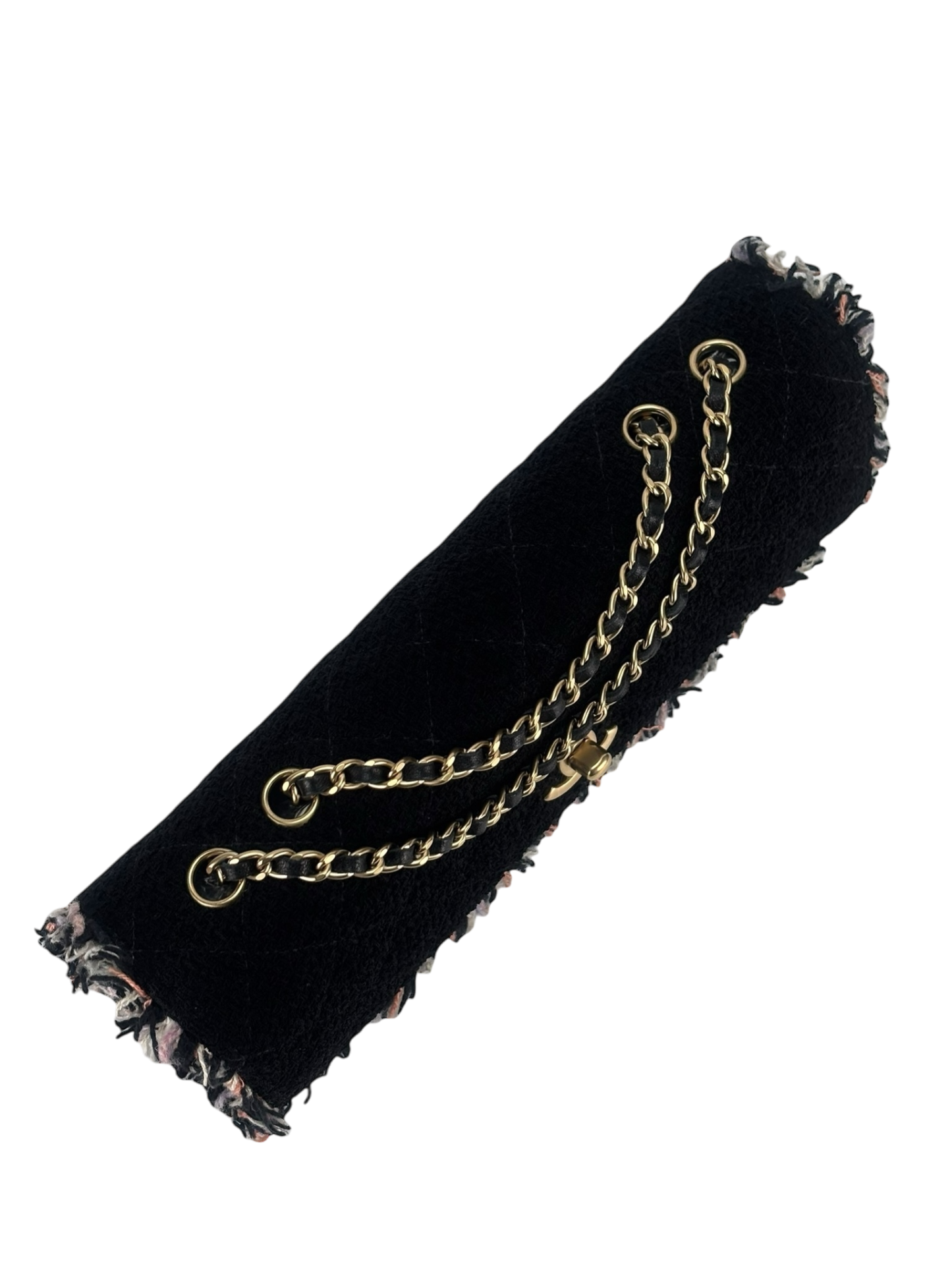 CHANEL - Black and Multi Tweed East West Classic Single Flap Bag