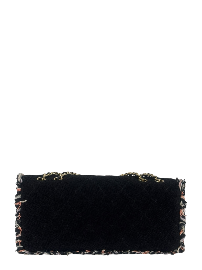 CHANEL - Black and Multi Tweed East West Classic Single Flap Bag