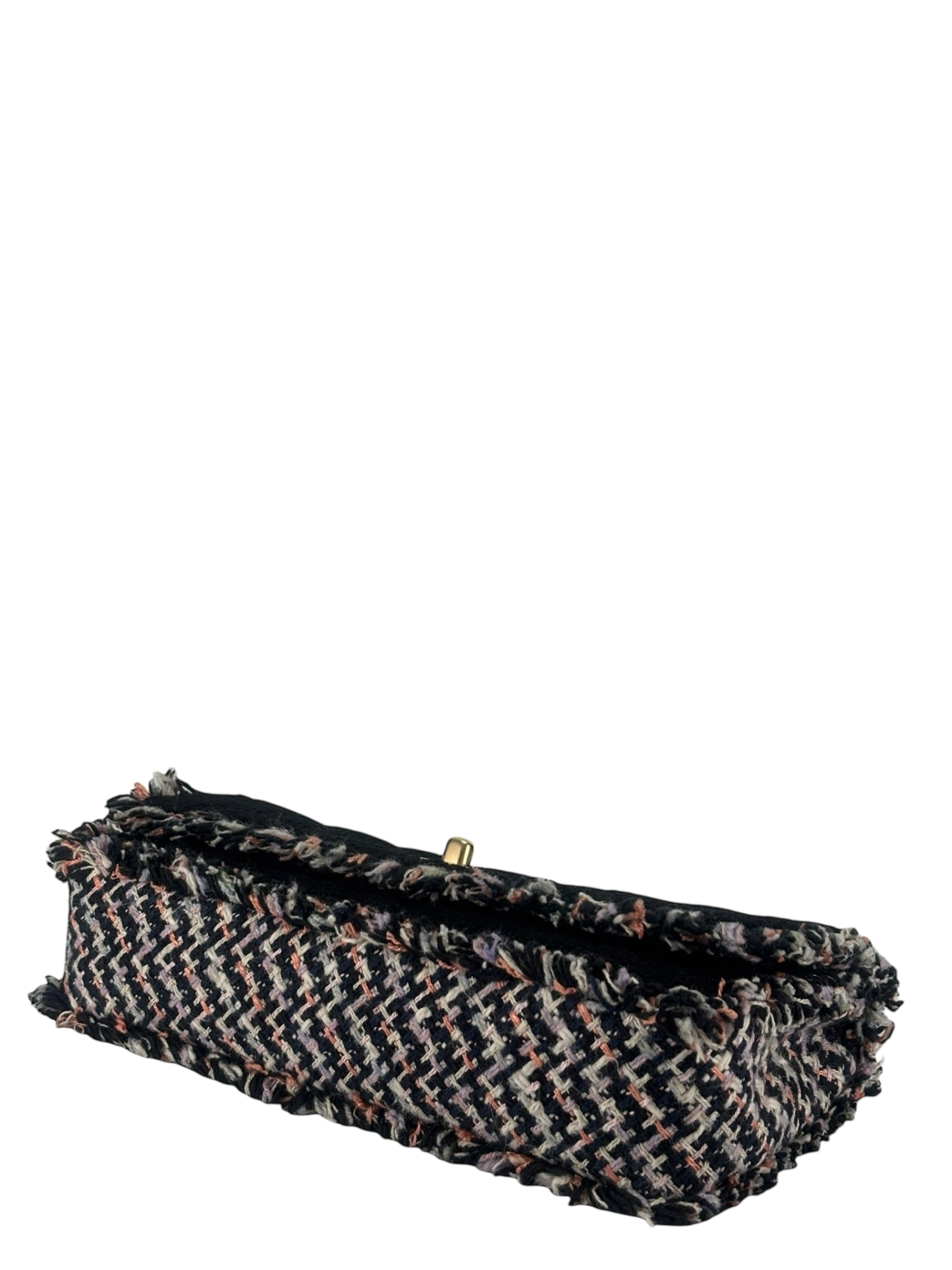 CHANEL - Black and Multi Tweed East West Classic Single Flap Bag