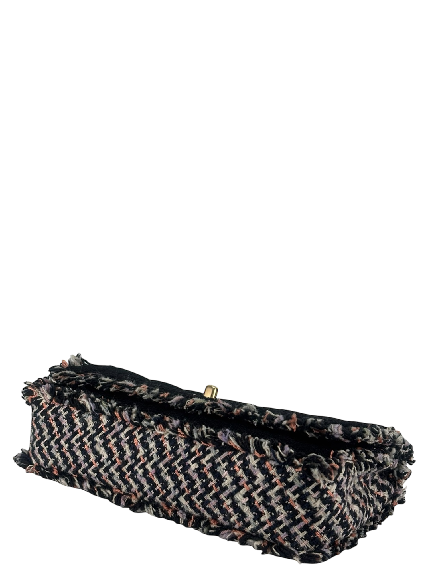 CHANEL - Black and Multi Tweed East West Classic Single Flap Bag