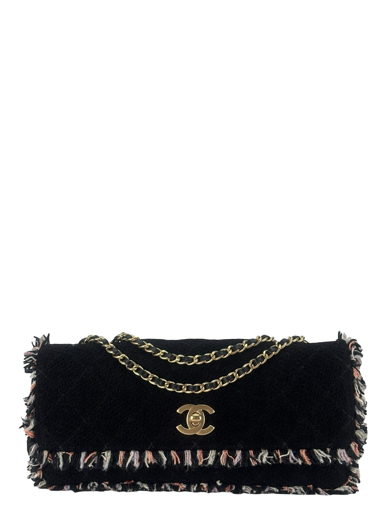 CHANEL - Black and Multi Tweed East West Classic Single Flap Bag