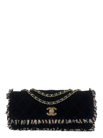 CHANEL - Black and Multi Tweed East West Classic Single Flap Bag
