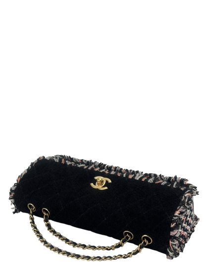 CHANEL - Black and Multi Tweed East West Classic Single Flap Bag