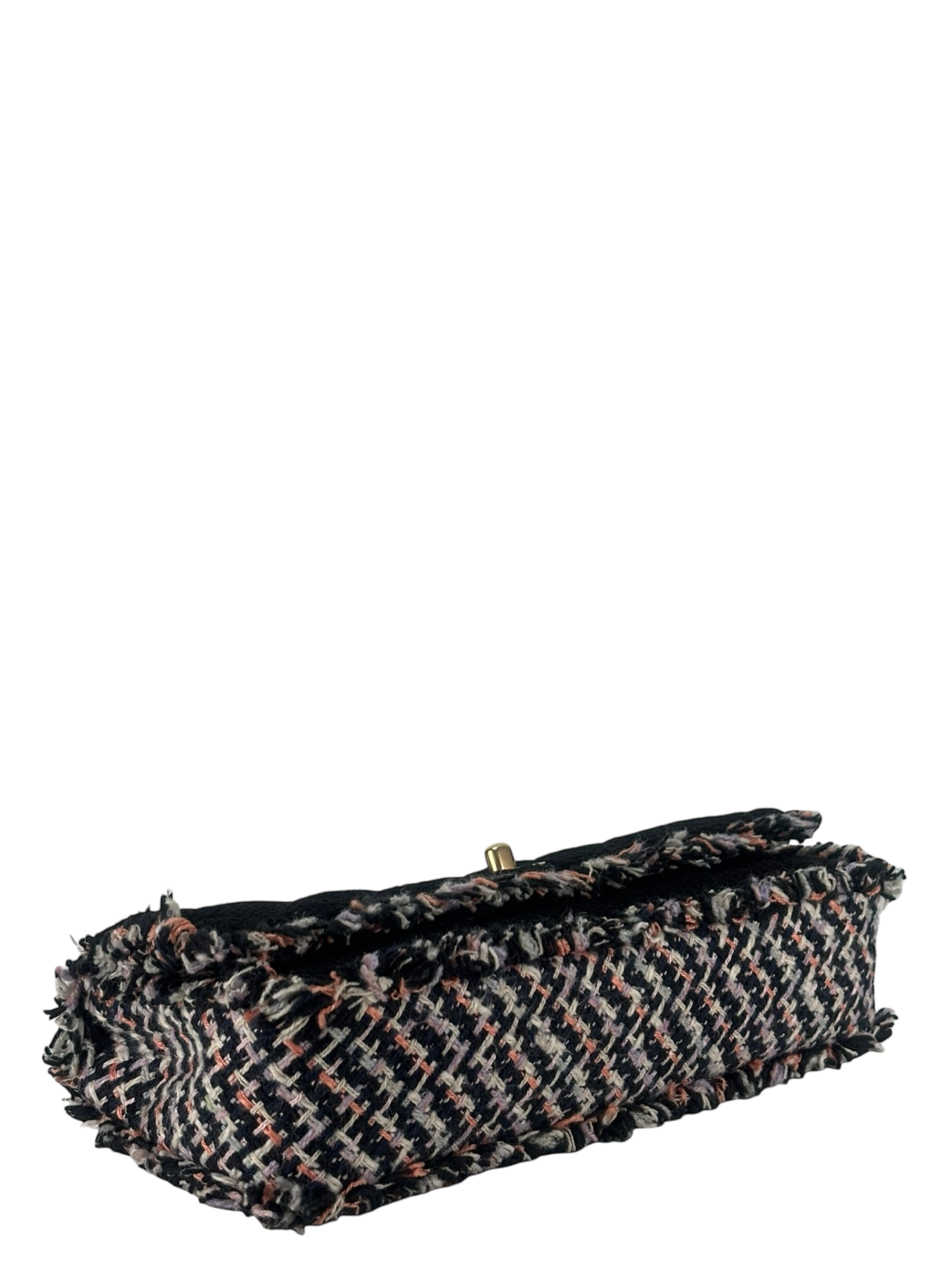 CHANEL - Black and Multi Tweed East West Classic Single Flap Bag