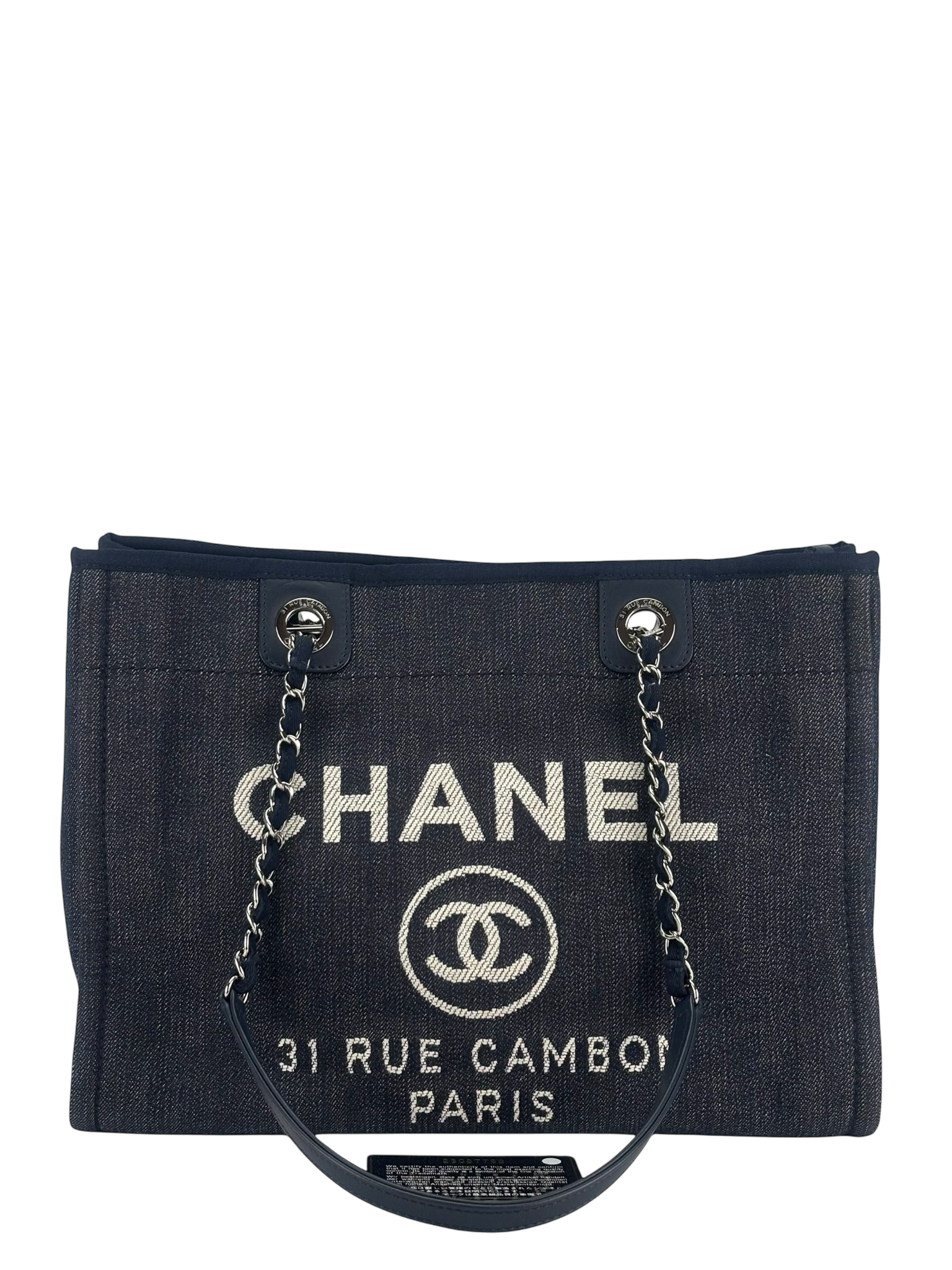 CHANEL - Deauville Tote Navy Blue Denim Sliver Hardware