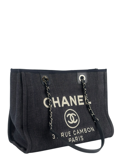 CHANEL - Deauville Tote Navy Blue Denim Sliver Hardware