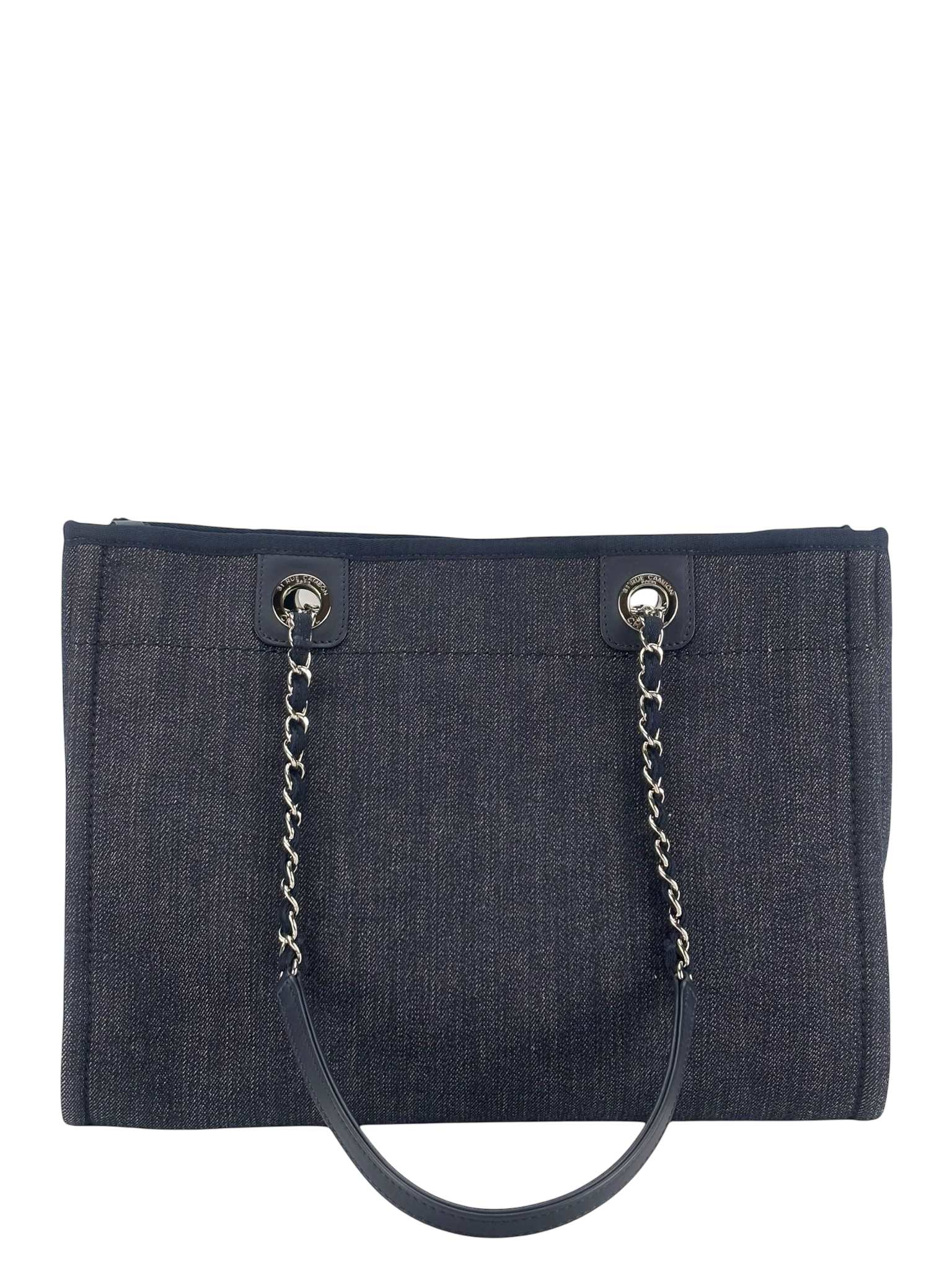CHANEL - Deauville Tote Navy Blue Denim Sliver Hardware