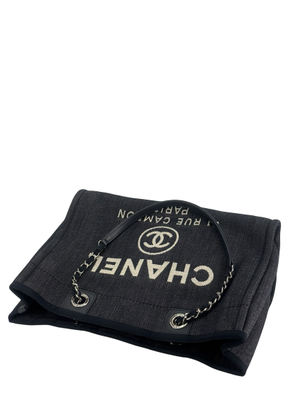 CHANEL - Deauville Tote Navy Blue Denim Sliver Hardware