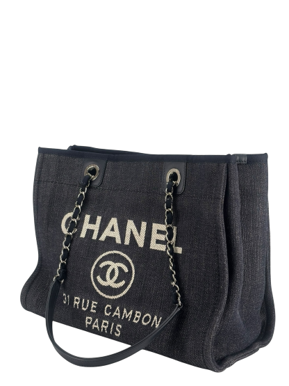 CHANEL - Deauville Tote Navy Blue Denim Sliver Hardware