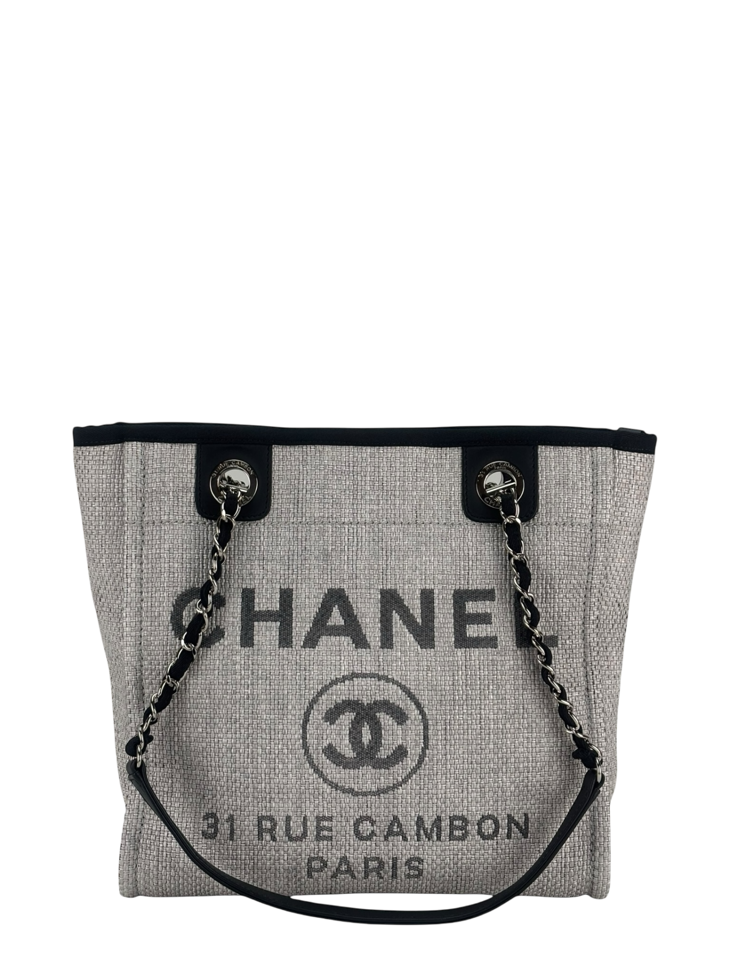 CHANEL - Black Grey Deauville Tote PM Sliver Hardware