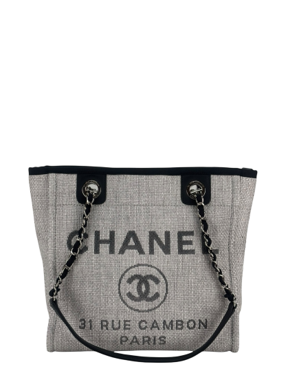 CHANEL - Black Grey Deauville Tote PM Sliver Hardware