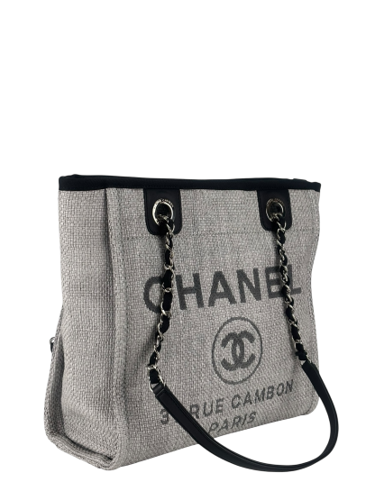 CHANEL - Black Grey Deauville Tote PM Sliver Hardware
