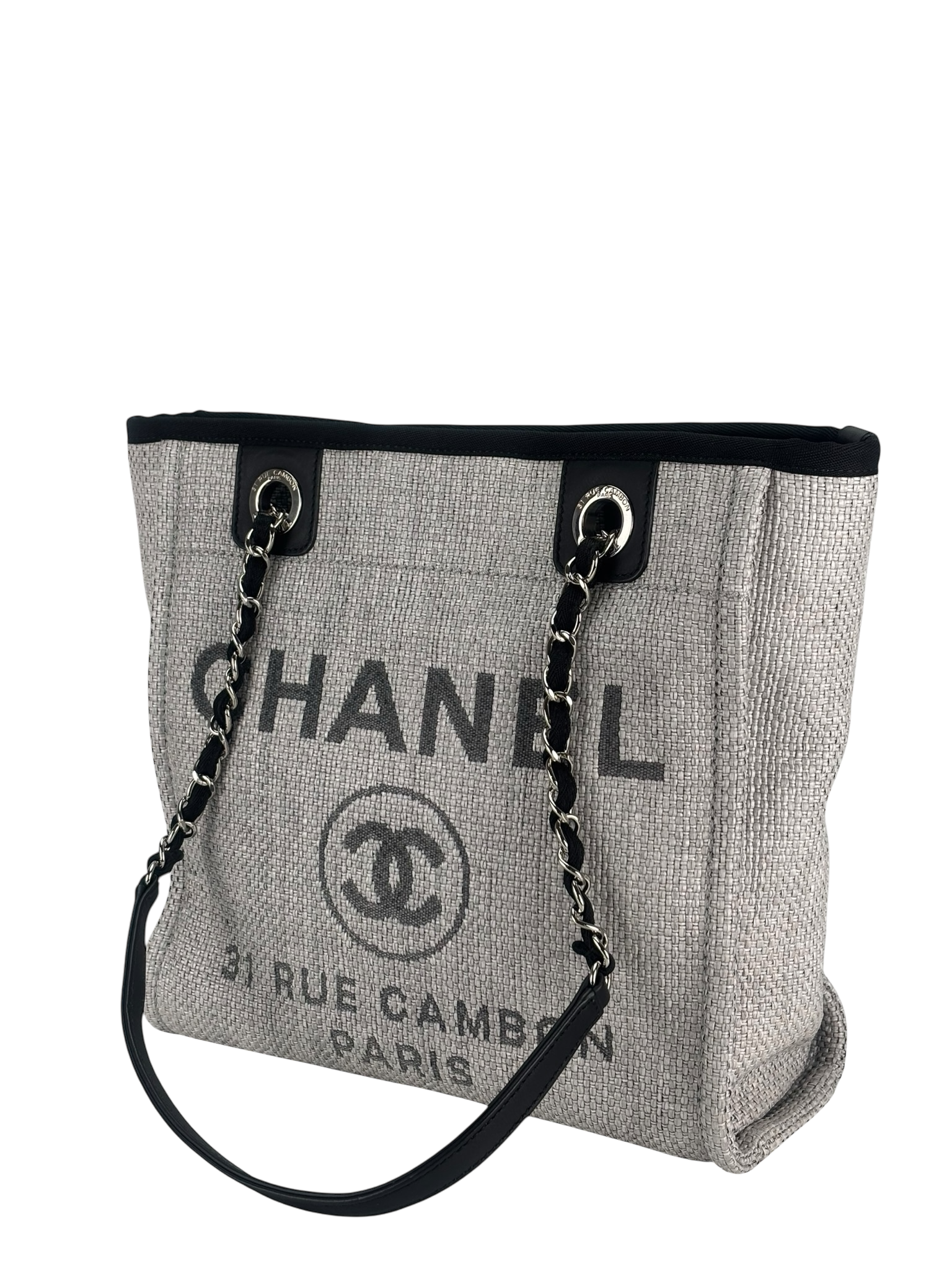 CHANEL - Black Grey Deauville Tote PM Sliver Hardware