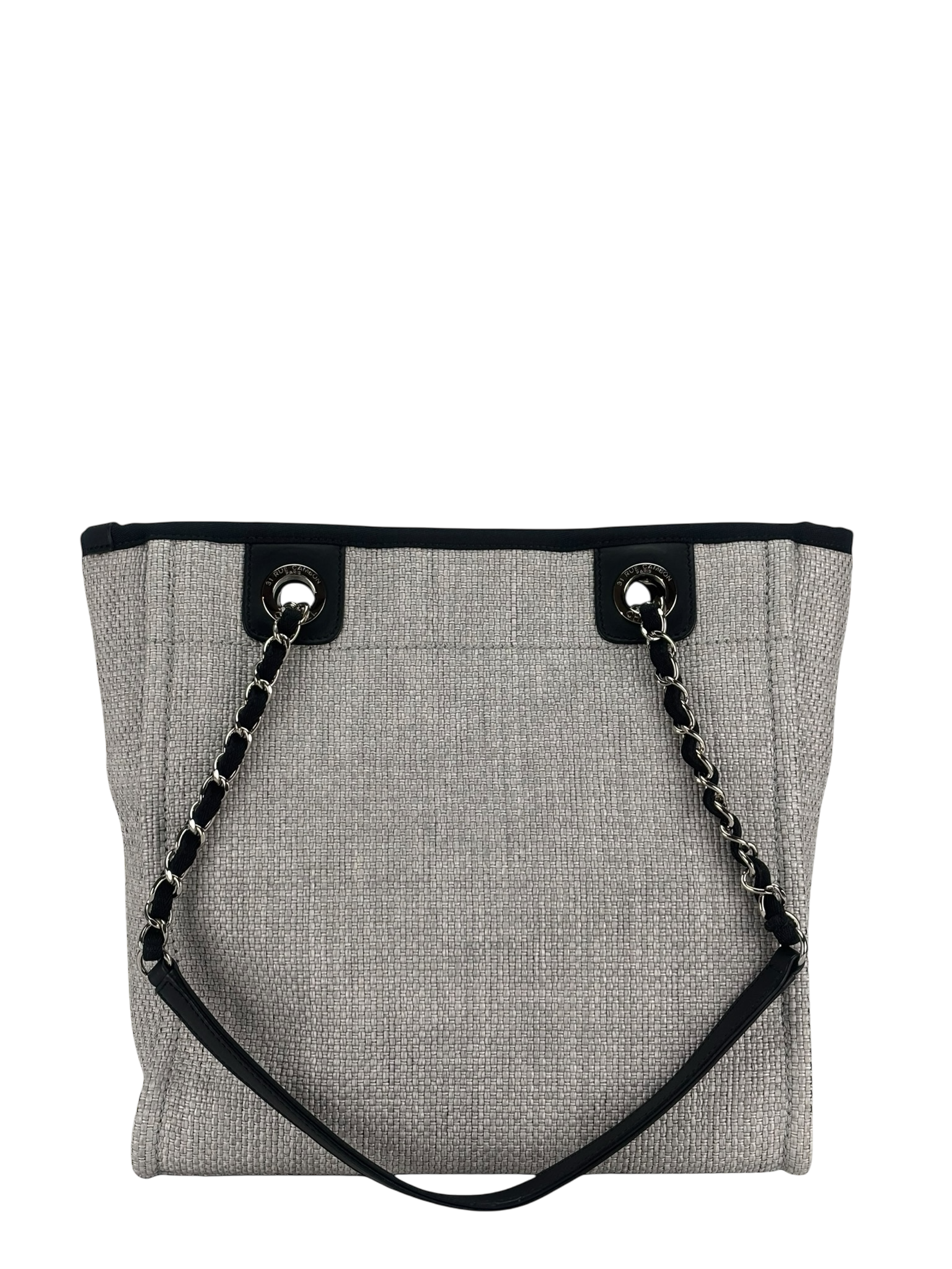 CHANEL - Black Grey Deauville Tote PM Sliver Hardware